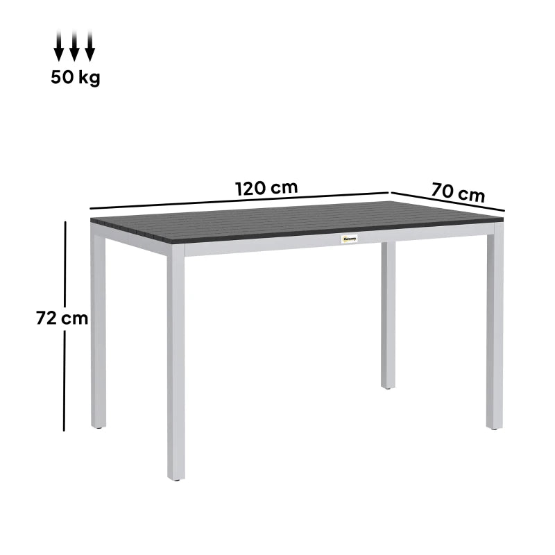Patio Dining Table for 4-6 with Aluminium Frame and Slatted Top, Black, 120x70cm