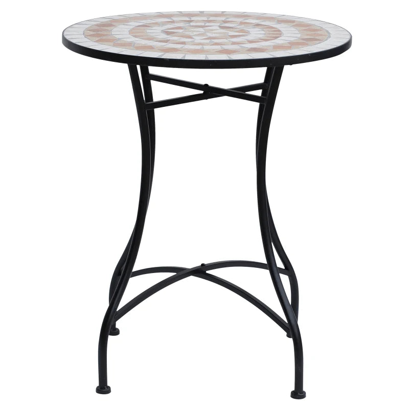 Small Round Mosaic Garden Table with Ceramic Top, Outdoor Side Table & Plant Stand, 60 cm