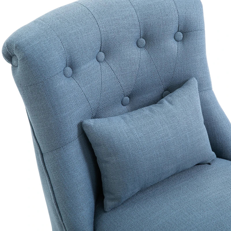 Blue Upholstered Dining Chair with Pillow & Solid Wood Frame