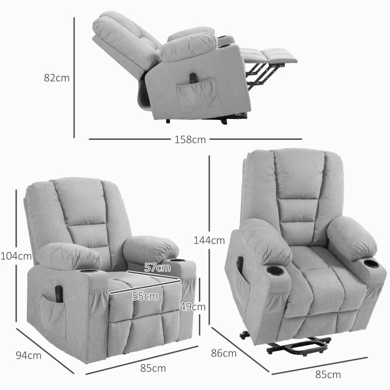 Elderly Recliner Chair – Oversized Lift Chair with Remote & Storage, Light Grey