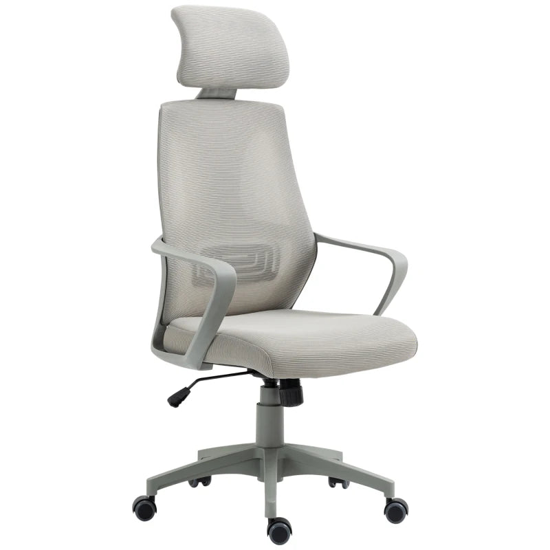 Grey Mesh Desk Chair with Headrest & Adjustable Height