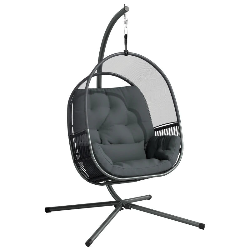 Hanging Egg Chair with Stand, Cushions & Adjustable Height – Steel Frame for Patio, Dark Grey