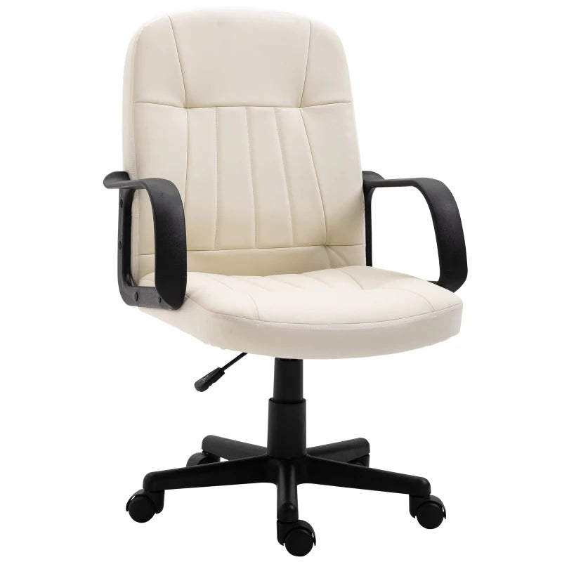 Computer Desk Chair – PU Leather, Swivel & Height Adjustable (Cream)