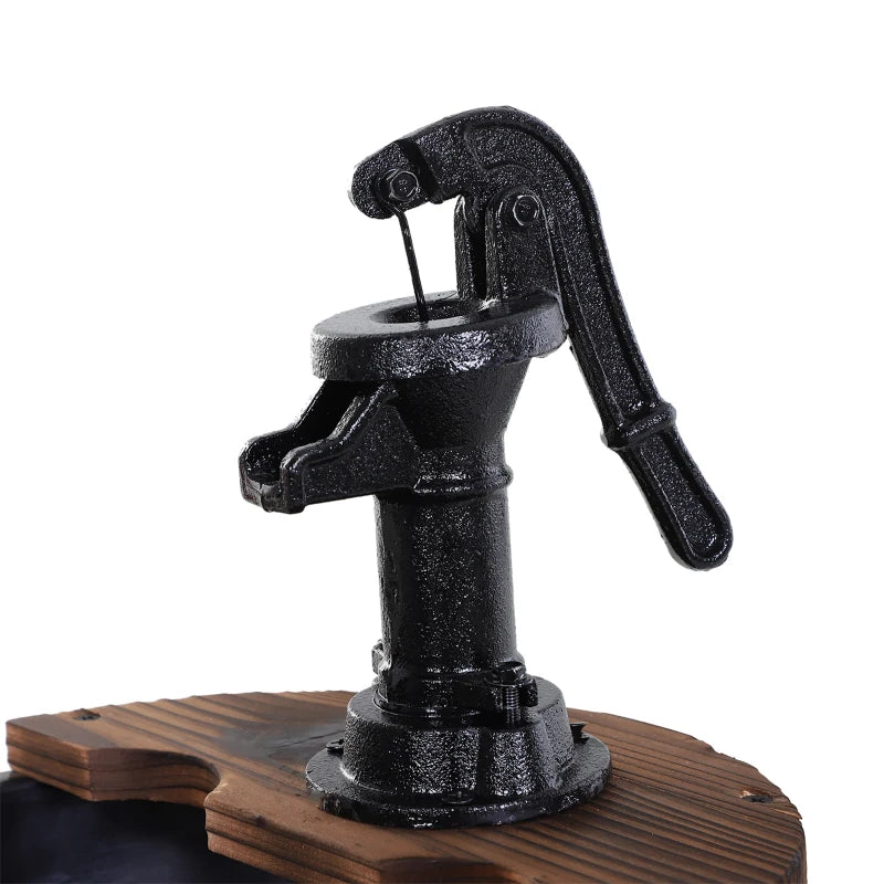 Decorative Rustic Wooden Garden Fountain with Pump Wishing Well Waterfall Barrel