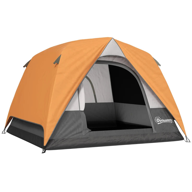 3-4 Person Waterproof Camping Tent – Easy Setup, Orange/Grey