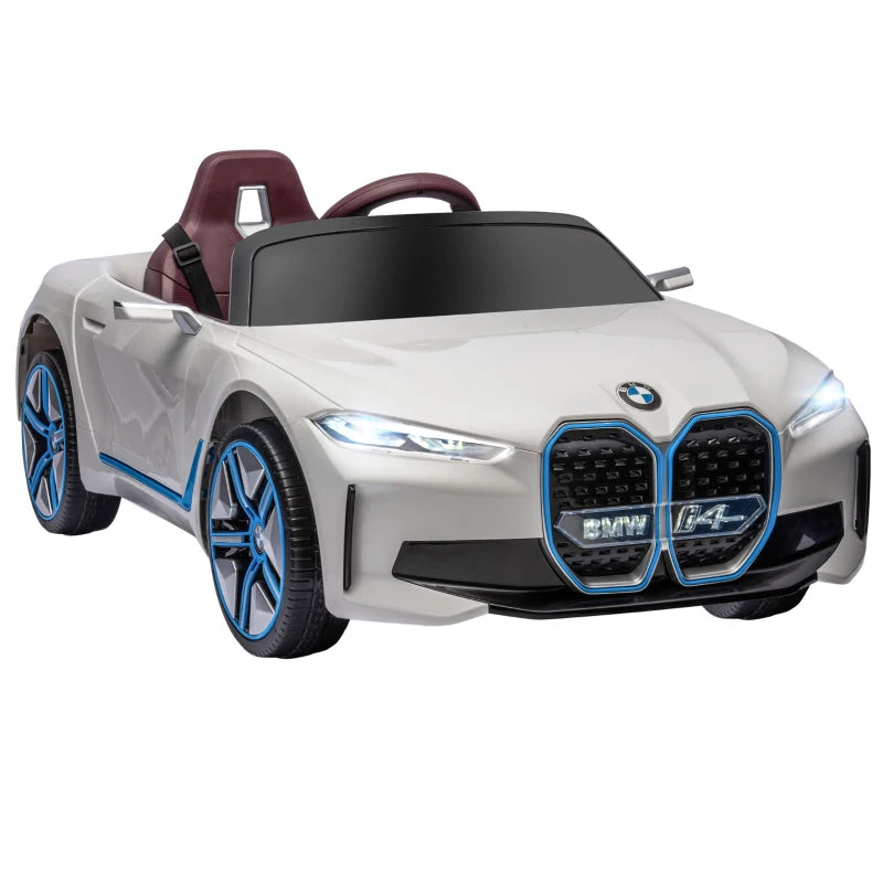 BMW i4 Licensed Kids 12V Ride-On Car with Remote Control & Lights – Red, Blue, White