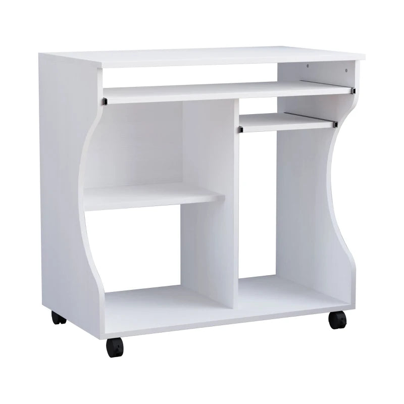 Mobile Compact Work Desk with Storage - White