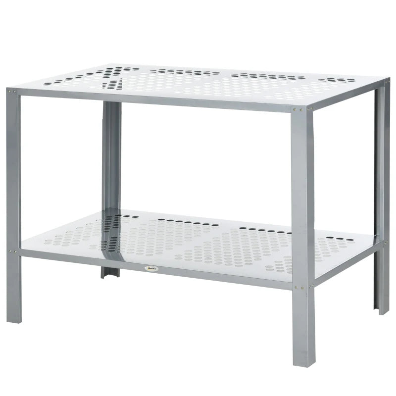 Steel Frame 2-Tier Plant Stand, Silver Corner Shelf for Indoor/Outdoor Plant Display