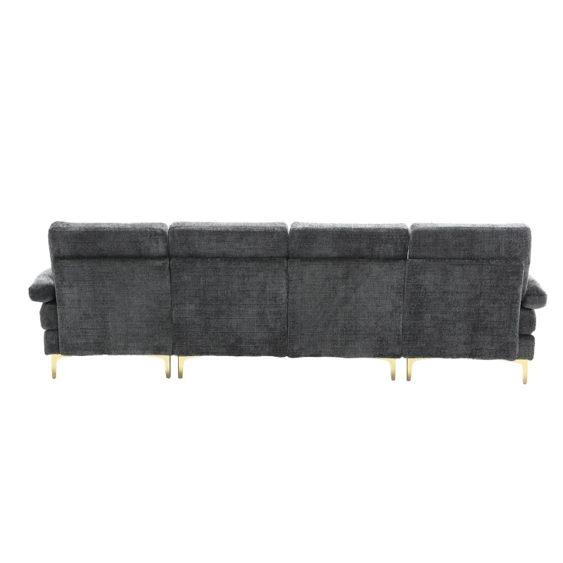 Modular U-Shaped Sectional Sofa, Chenille Fabric, Double Chaise, Grey, 272cm