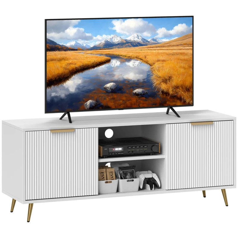 White TV Stand – Modern Cabinet with Shelves & Cabinets for 55" TVs