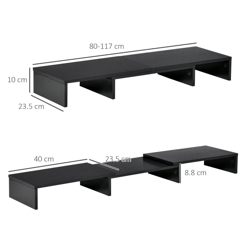 Black Dual Monitor Stand – Adjustable Riser for Laptop & Printer