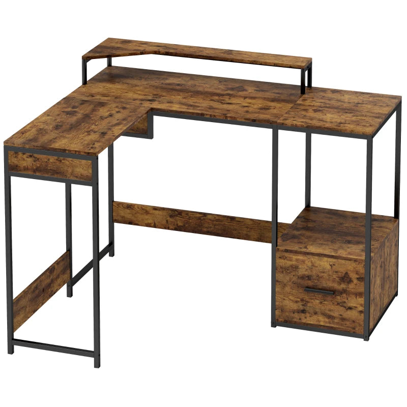 Brown L-Shaped Office Desk – Industrial Design