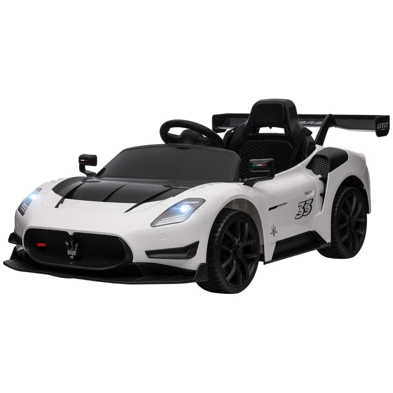 Licensed 12V Maserati GT2 Electric Car for Kids with Remote Control & Lights – White