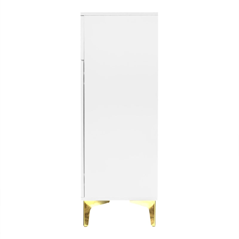 Elegant White & Gold Sideboard with Adjustable Shelves, Compact 83x35x101 cm