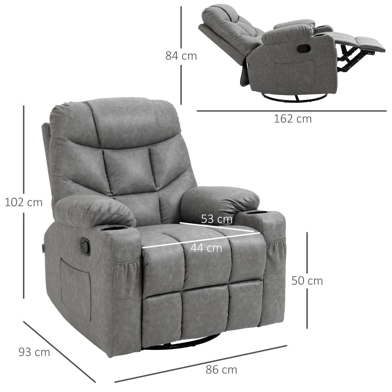 Light Grey Recliner Chair, Thick Padded Faux Leather Upholstery