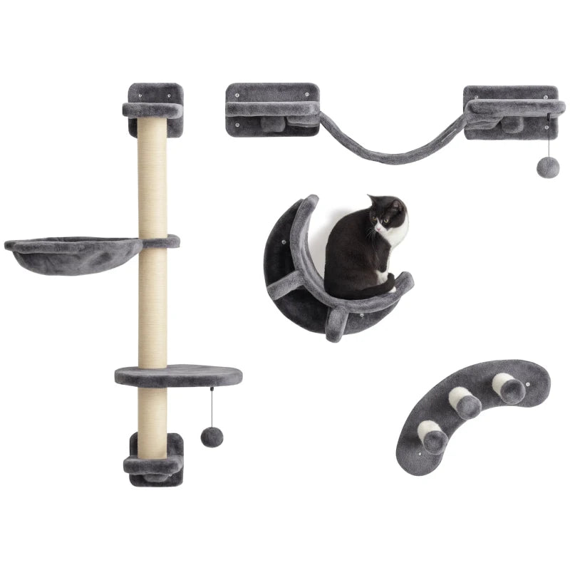 Cat Wall Activity Set – 4 Pieces, Dark Grey