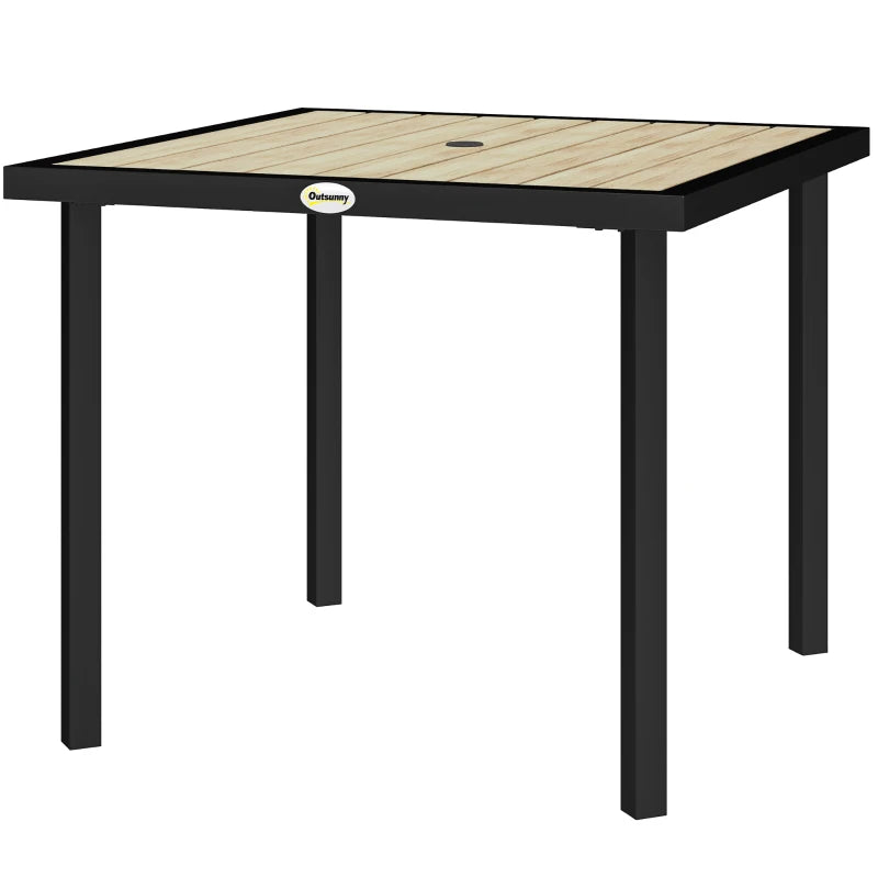 Square Garden Dining Table with 5.4cm Parasol Hole, Slatted Top & Metal Frame, 86x86cm