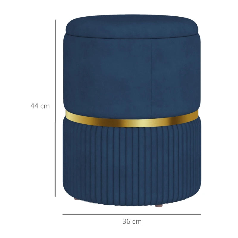 Blue Velvet-Feel Ottoman with Storage – Perfect for Living Room or Bedroom
