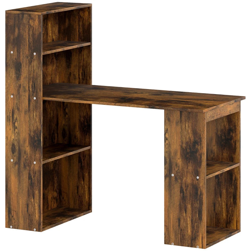 Home Office Desk – 6-Tier Bookshelves, 120cm Rustic Wood Finish