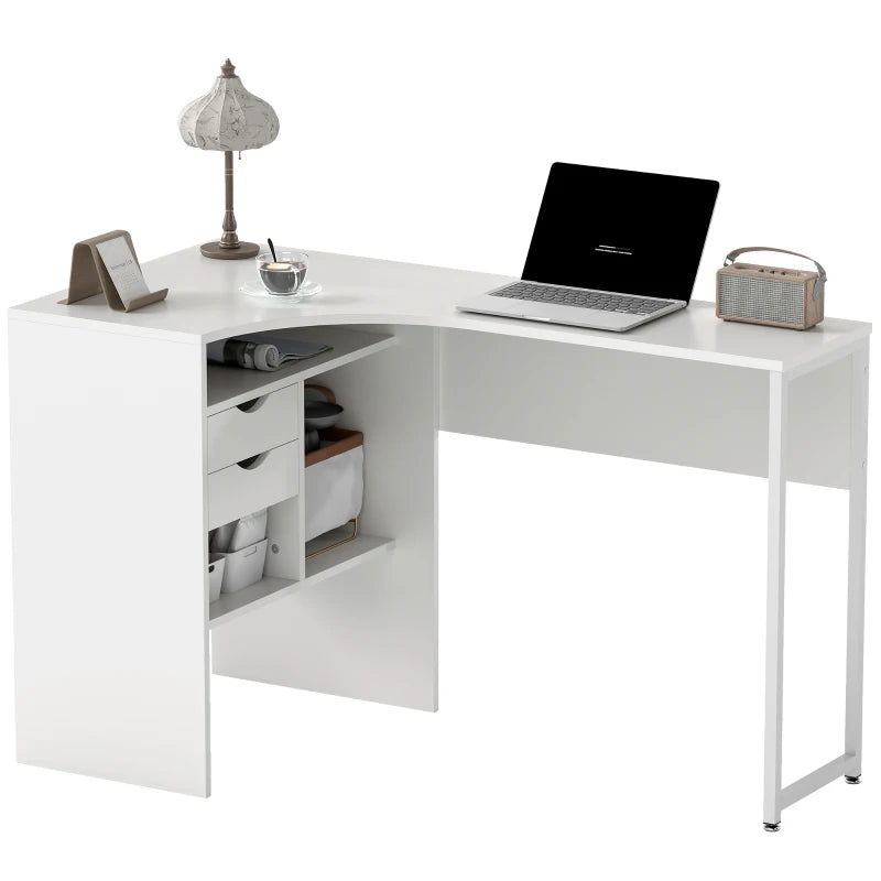 Corner Desk with Drawers & Storage Compartments – White, 120cm