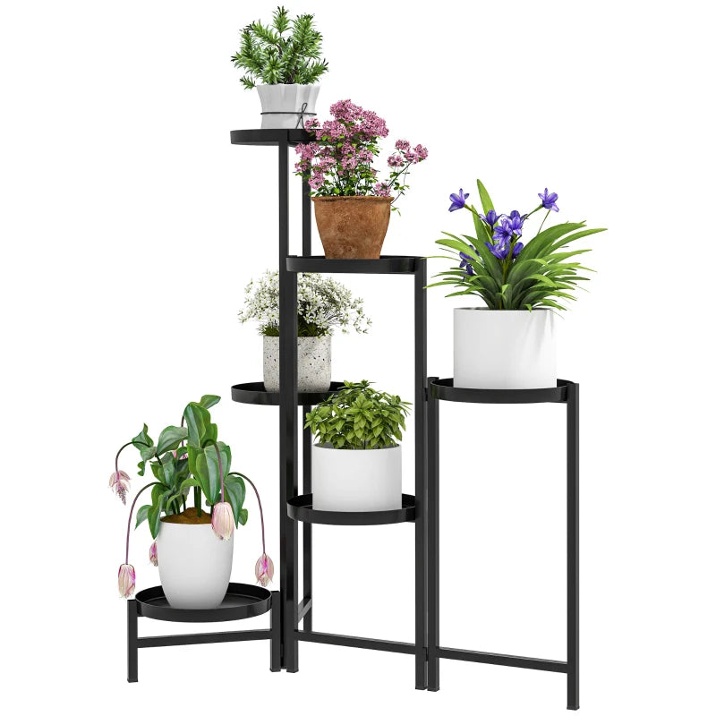 Multi-Plant Foldable Stand for Living Room & Outdoor Spaces – 3-Tier Metal Design
