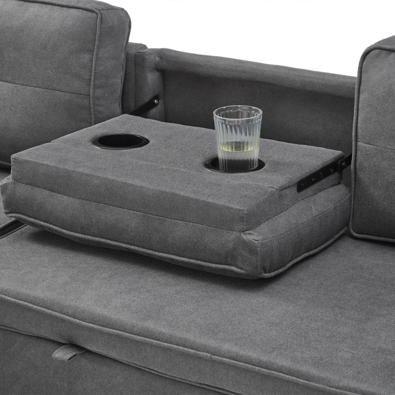 Grey L-Shaped Sleeper Sofa with Storage and Reversible Chaise, Compact