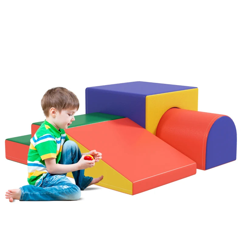 4-Piece Soft Play Equipment for Toddlers 1-3 Years – Red Climbing & Crawling Set