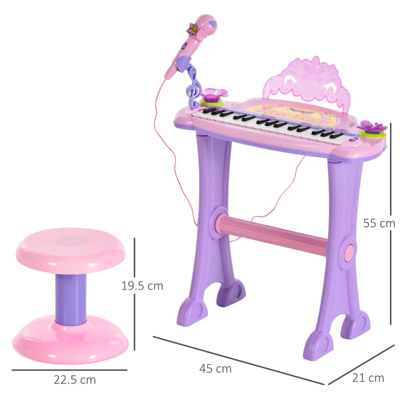 Educational Musical Keyboard Toy for Children with Stool & Mic, 32-Key Mini Electronic