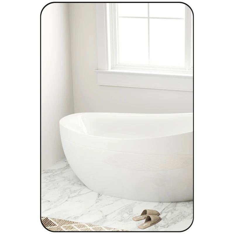 Modern Curved Bathroom Mirror, Black Frame, 90x60cm