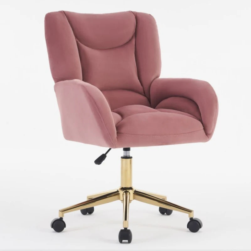 Pink Velvet Swivel Office Chair with Metal Base & Adjustable Height