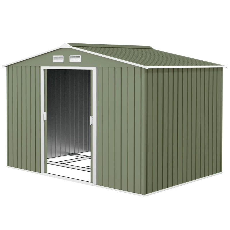 Lockable 9x6ft Outdoor Metal Storage Shed with Double Doors, Vent Slots & Foundation Kit