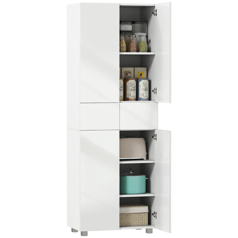 Freestanding Kitchen Cabinet, Push-Open Doors, High Gloss White