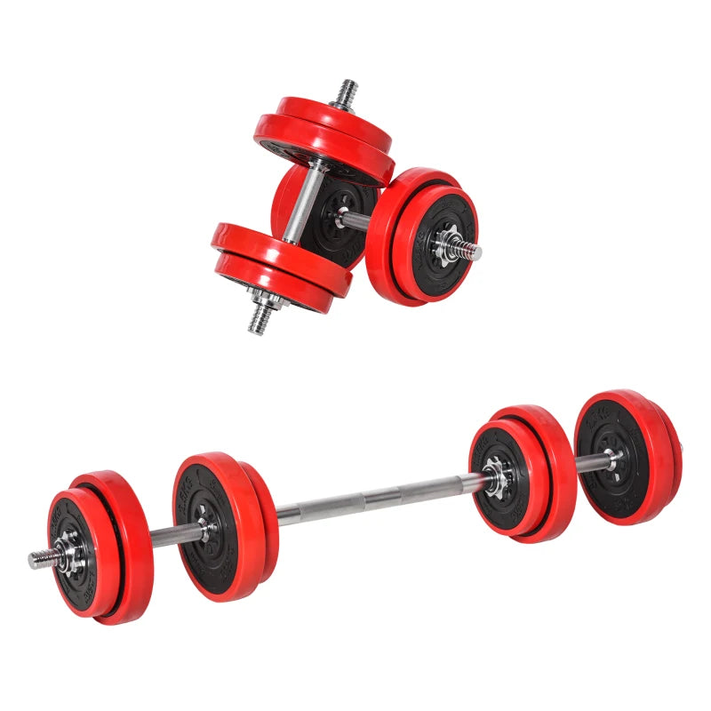 Home Gym 20KGS Adjustable Dumbbell & Barbell Set with Clamp
