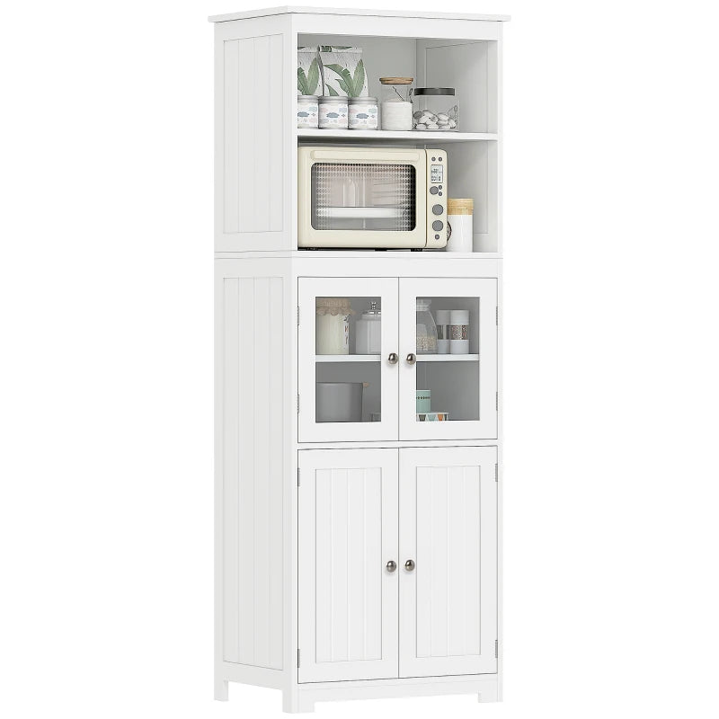 Freestanding 4-Door Kitchen Cabinet with Glass Panels – White