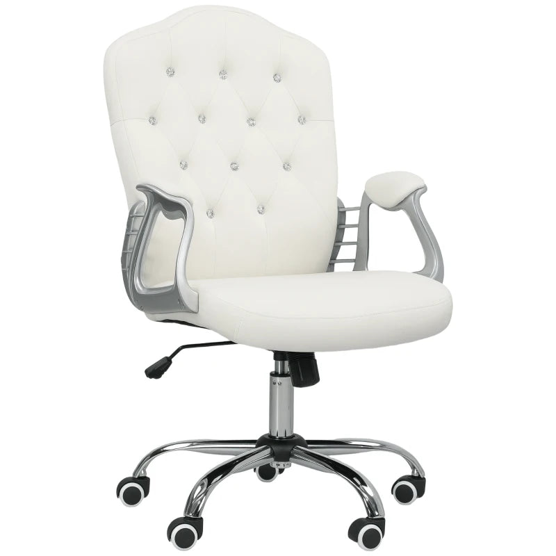 Velvet Work Chair – Cream with Diamante Button Backrest