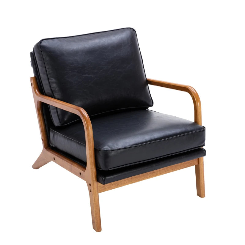 Modern Black Accent Armchair with Wooden Frame & Soft Cushion – 65x80x76 cm