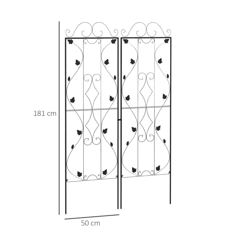 Garden Trellis Set of 2, Metal Climbing Plant Supports with Elegant Leaf Design