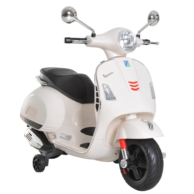 Stylish Kids Ride-On Vespa Scooter with LED Lights – White Toy Motorcycle