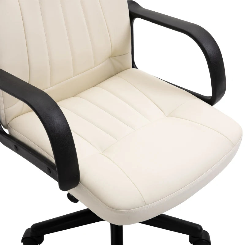 Computer Desk Chair – PU Leather, Swivel & Height Adjustable (Cream)