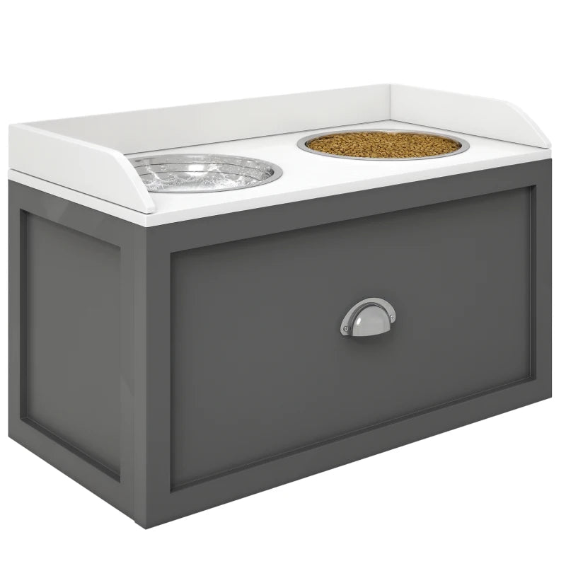 Grey Raised Dog Bowls & 21L Storage Drawer for Large Dogs