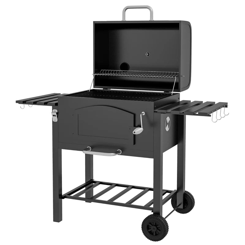 Versatile 3-in-1 Charcoal BBQ with Shelves for Outdoor Grilling and Cooking
