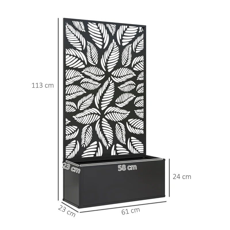 Outdoor Metal Planter with Back Trellis – Black Garden Flower Pot Frame