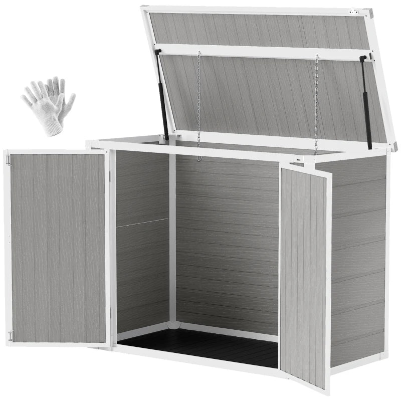 Double Bin Garden Shed with Lockable Doors and Openable Lid for Trash Cans & Tools, 4.7 x 2.5FT