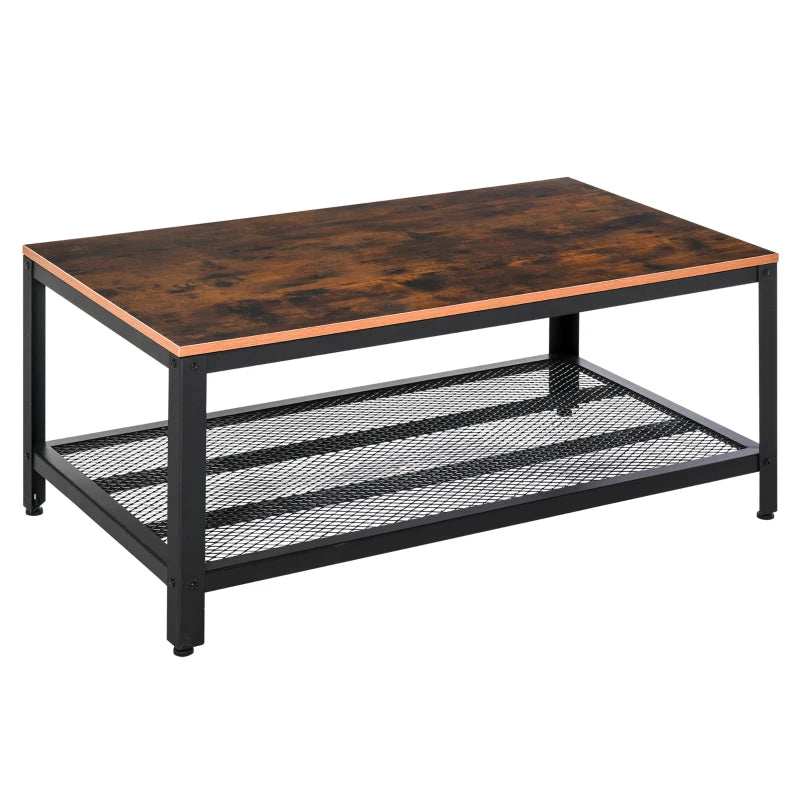 Metal Frame Coffee Table with Storage Shelf – Industrial Style, 106cm
