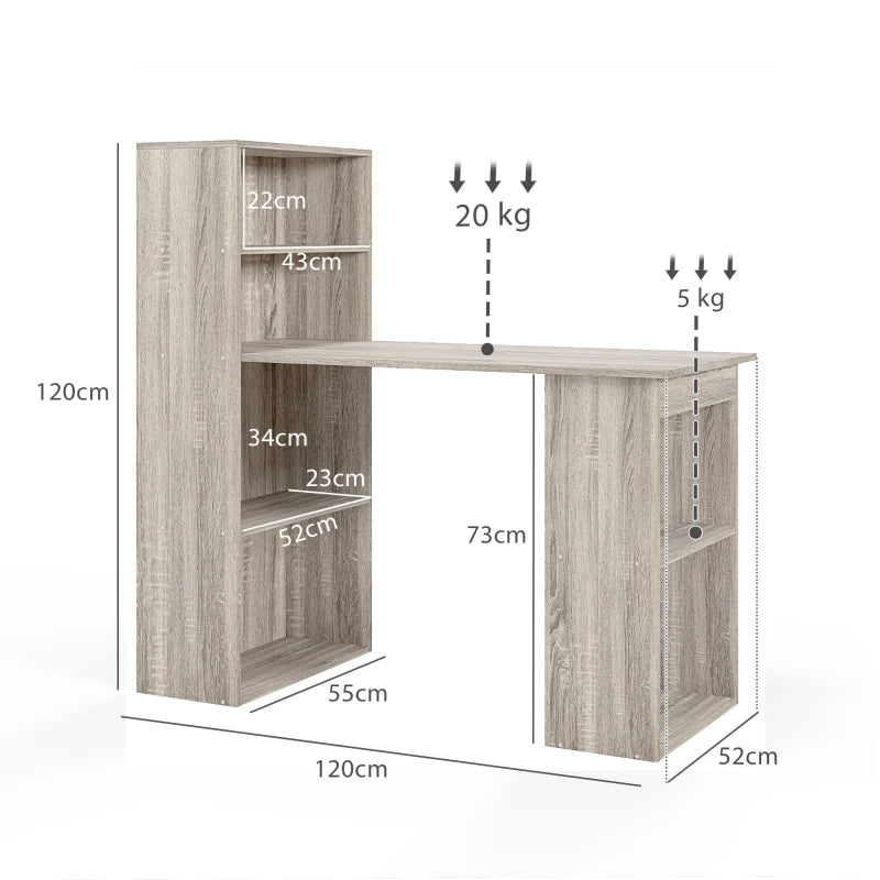 Grey Computer Desk with Storage – 120cm Home Study Table
