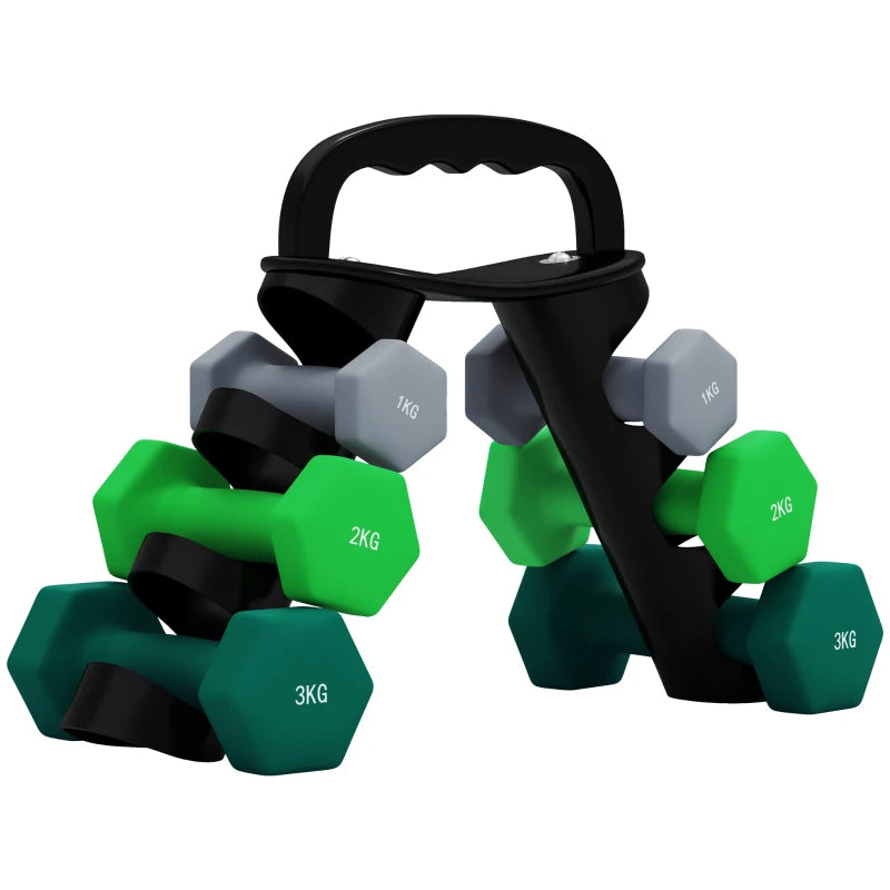 Home Gym Dumbbell Set with Rack – 6 Dumbbells, Grey