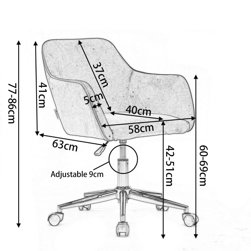 Office Chair – Adjustable Swivel, Ergonomic, Gold Legs