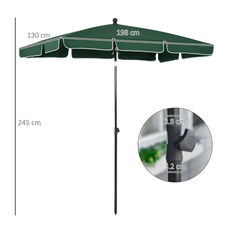 Tilting Garden Parasol Umbrella with Ruffled Edges and Aluminium Pole – Green, 2 x 1.3m