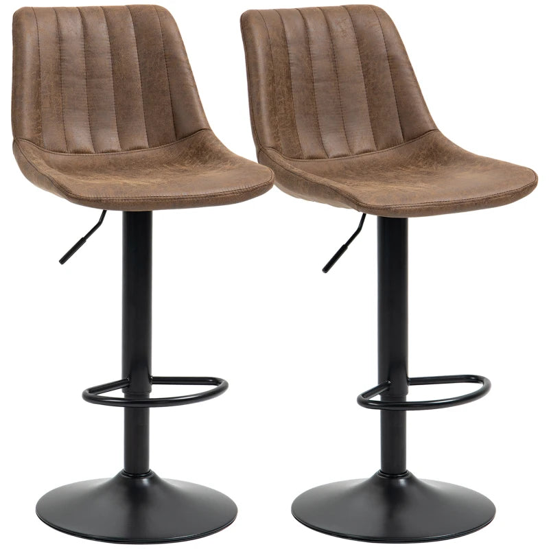 Bar Stools Set of 2, Swivel Counter Height Barstools with Back, Adjustable Bar Chairs, Breakfast Dining Stools for Kitchen Island Counter with Adjustable Steel Footrest & Base, Brown