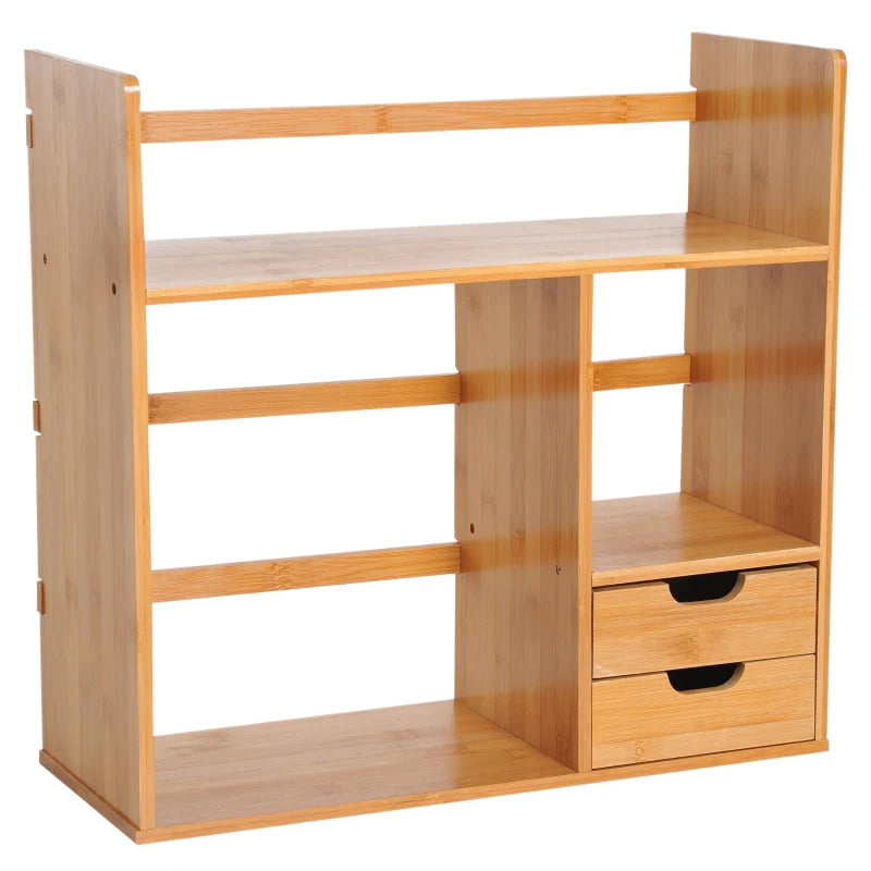 Reversible Bamboo Desk Organizer with Drawers & File Holder